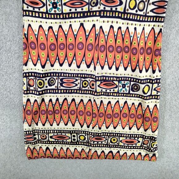 Trina Turk Sheath Dress Womens Size 0 100% Silk Orange Blue Tribal Print Bell - Picture 11 of 12